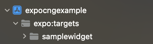 XcodeでExpo側で作成したウィジェットターゲットが表示されている画像